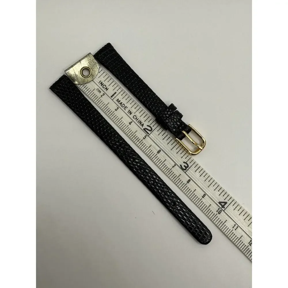10mm KREISLER Genuine Lizard Black NOS Vintage Watch Band & Gold-Tone Buckle